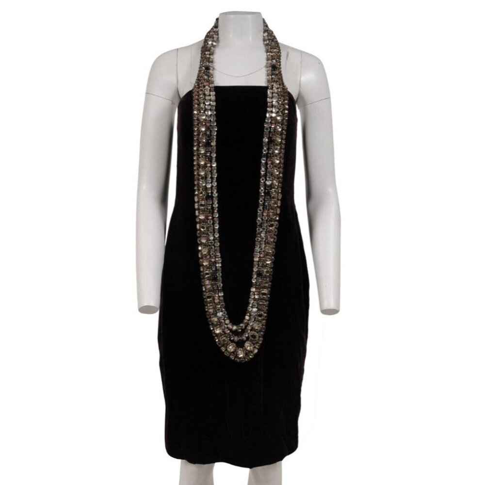Marchesa Womens Embellished Midi Dress US 6 Purple Rayon Bejewled Neck Strap Top
